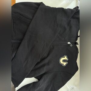 Black Zip-Up Hoodie with Gold Logo